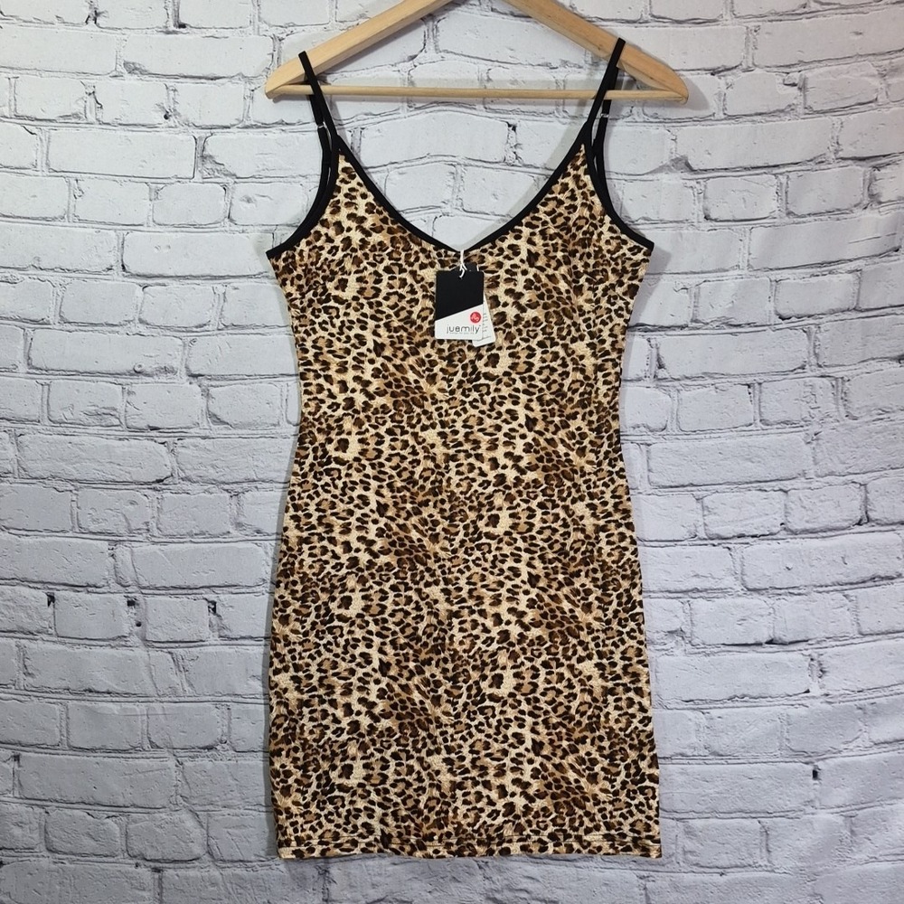 Leopard Print Spaghetti Strap‎ Mini Dress Bodycon Sz Small Juemily New NWT